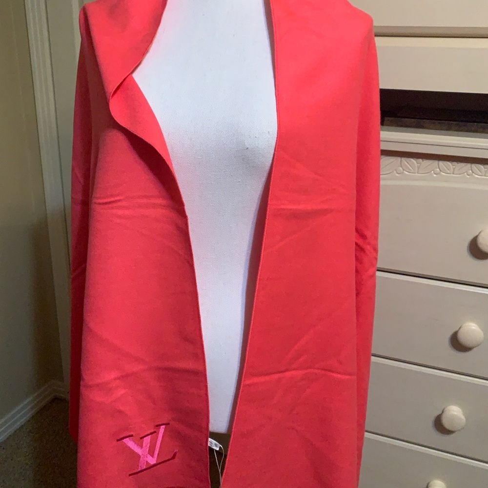 “Louis Vuitton” fashion logo embroidered Coral blanket Wrap shawl 72”x25”